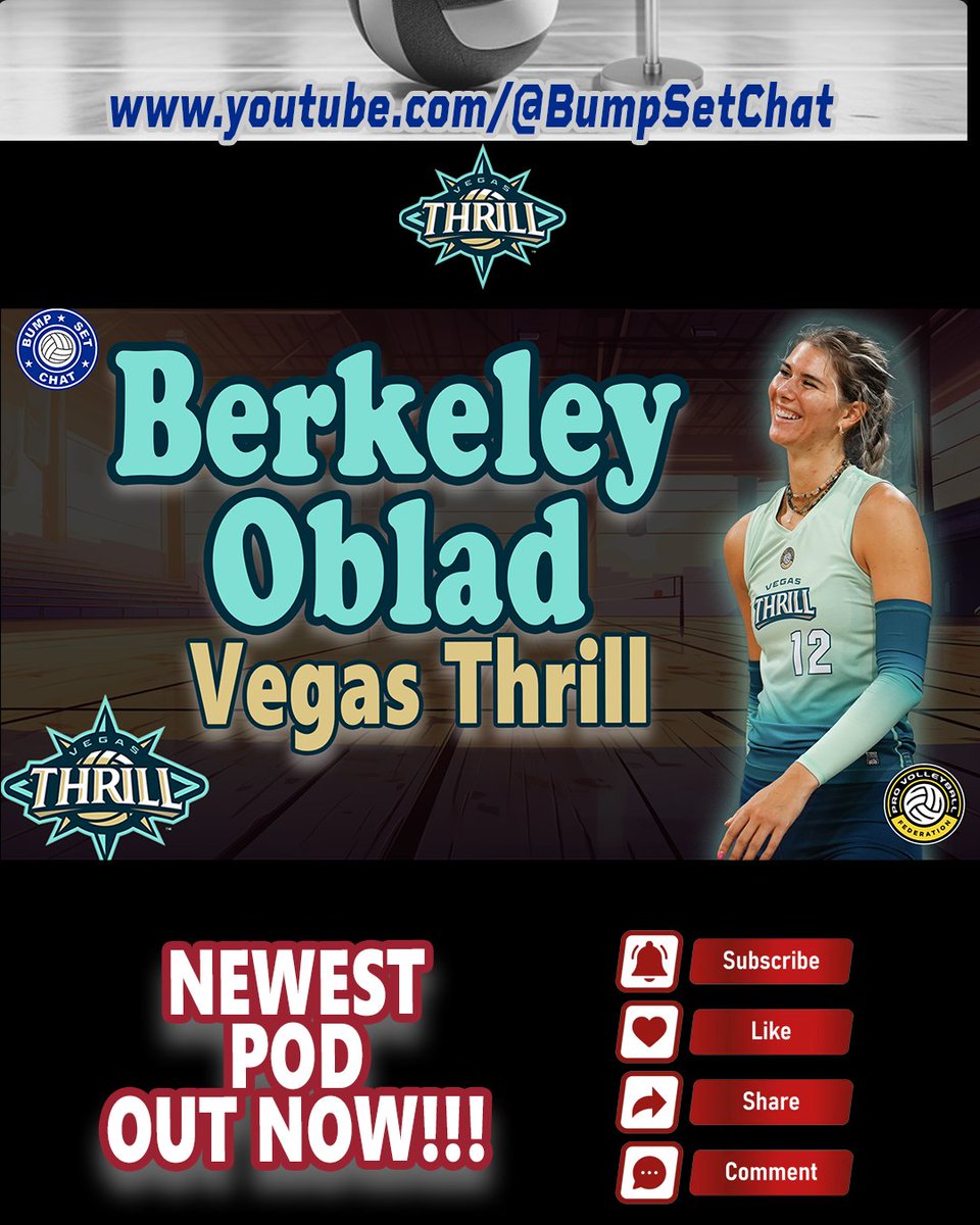 This was a fun conversation! Huge thanks to <a href="/berkeleydawn/">Berkeley Oblad</a> of the <a href="/vegasthrillvb/">Vegas Thrill</a> for coming by Bump Set Chat to share her volleyball journey. A Vegas local playing professional volleyball in her backyard!  
Catch the full show ⬇️
<a href="/UtahVolleyball/">Utah Volleyball</a> @RealProVB
#AUProVB #vegasthrill