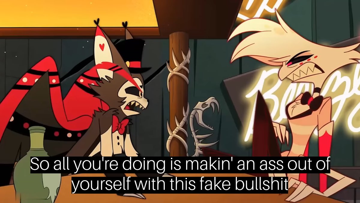 yukinovisitor's tweet photo. Some people missed the point that Angel seemed a negative sterotype because he WANTED to seem a stereotype. It was the persona he used to cope with his trauma in an unhealty way. This’s also why he was mad at Husk and why Husk was just annoyed by him. Nothing was real

#Angeldust https://t.co/n9FMwFLqjC