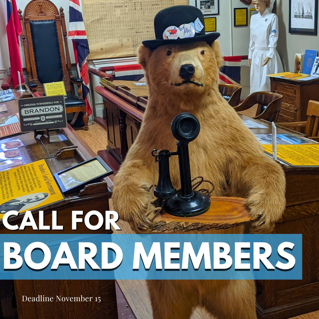 The City of Brandon is now accepting applications to join the Brandon General Museum and Archives Board of Directors. Deadline to apply is November 15, 2024.

The application and more information can be found here: 
brandon.ca/council-inform…