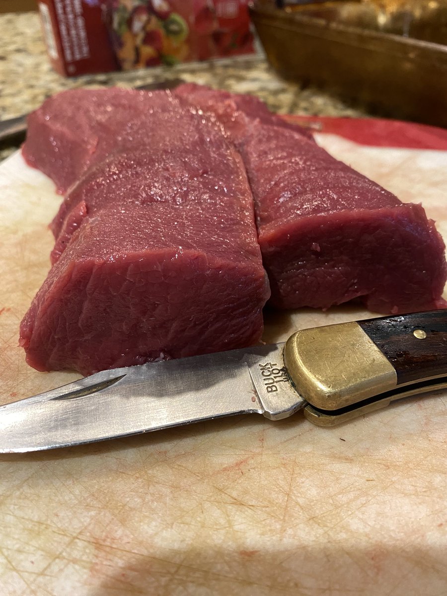 SuzieQuackers2's tweet photo. Saturdays Backstrap all dreesed up, Lemon Garlic, and Kinders Korean set couple days in Fridge then right on the Traeger! #HuntingFeedsMyFamily #Buck110 https://t.co/VbkSriWzrH