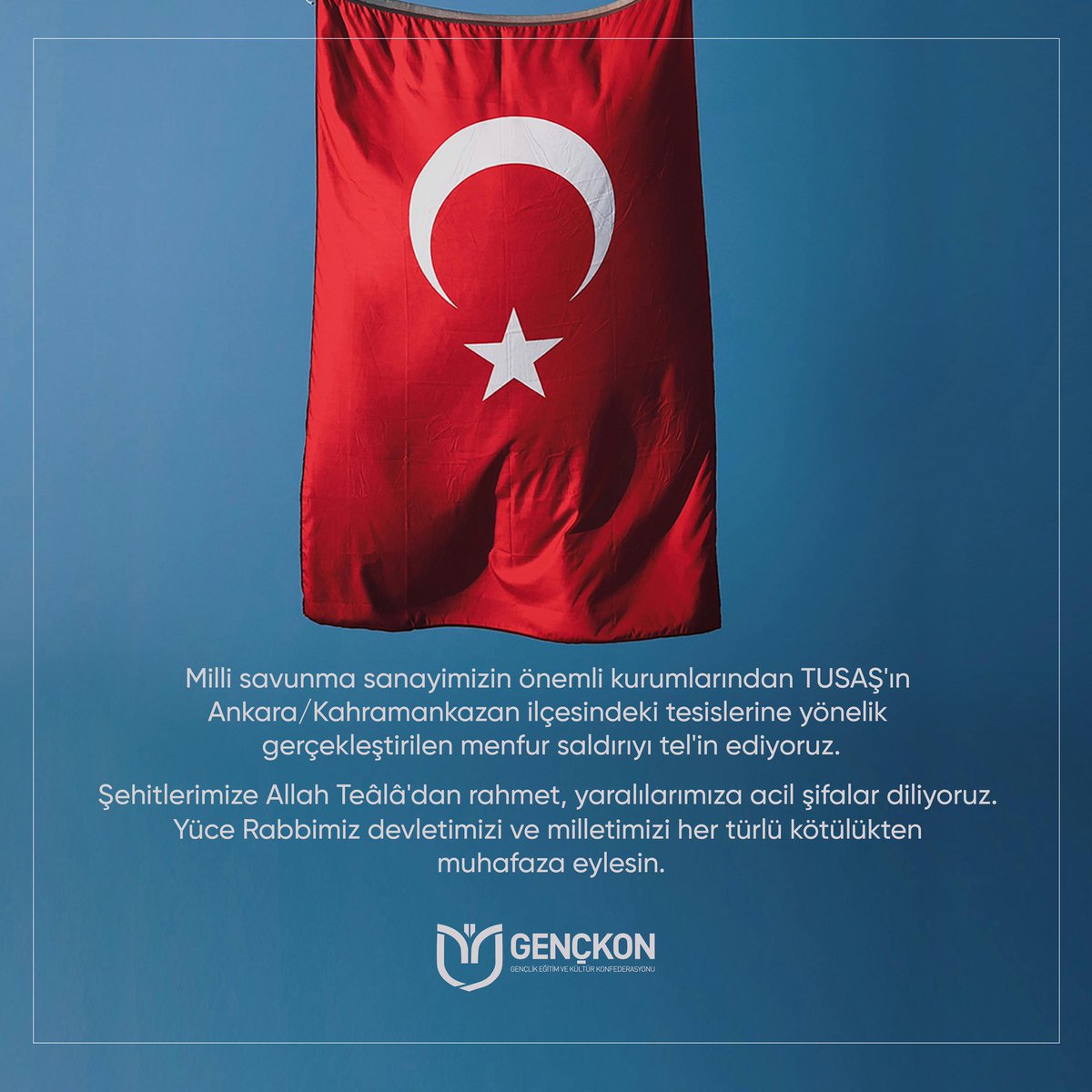 Milli savunma sanayimizin önemli kurumlarından TUSAŞ'ın Ankara/Kahramankazan ilçesindeki tesislerine yönelik gerçekleştirilen menfur saldırıyı tel'in ediyoruz.