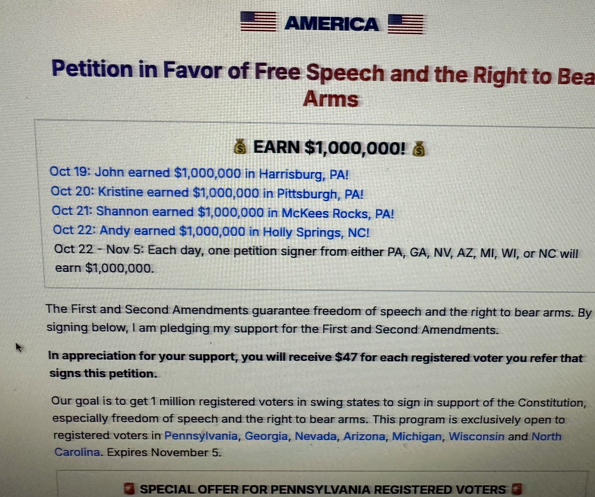 With <a href="/elonmusk/">Elon Musk</a> offering residents of swing states $100 to sign a totally meaningless petition that has zero obligations attached, one COULD take that money from Elon and hand it to <a href="/KamalaHarris/">Kamala Harris</a> - spending Elon’s money on Kamala’s campaign. Not that anyone would do that, right?