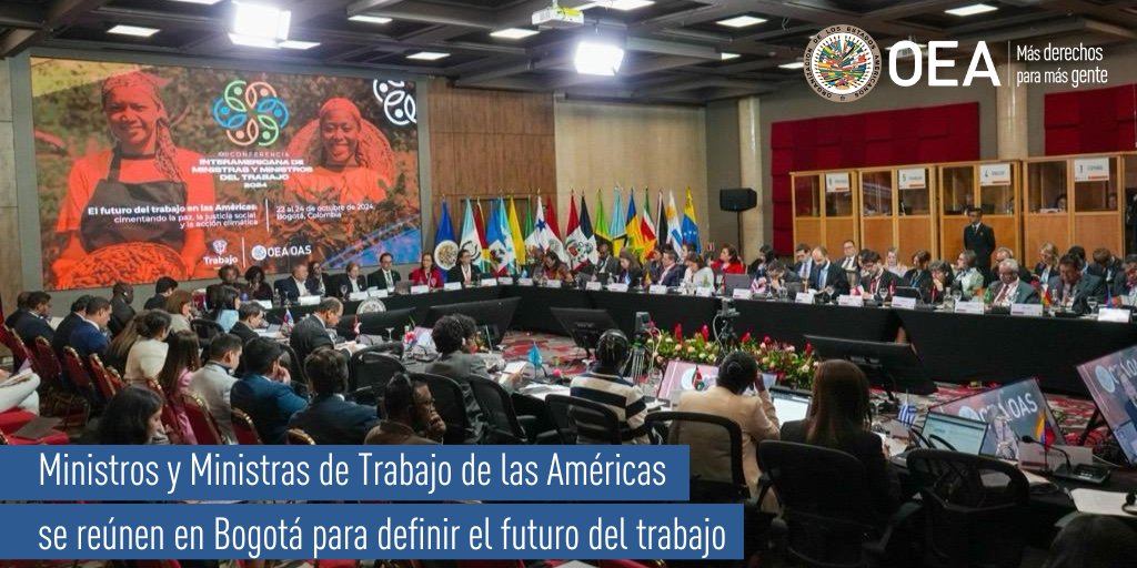 OEA_oficial's tweet photo. Ministros y Ministras de Trabajo de las Américas se reúnen en #Bogotá 🇨🇴 para definir el futuro del trabajo

ℹ️ https://t.co/7o91ujU2uG

#TrabajoOEA #CIMTOEA https://t.co/3Hq6ko20yq