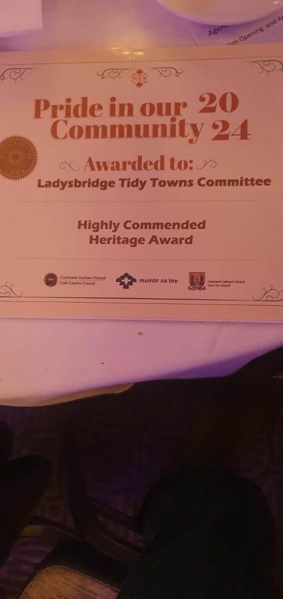 LadysbridgeTT's tweet photo. We had a great night at the Pride in our Community awards at the Kingsley and we were delighted to be highly commended in the heritage category for our work on St. Joseph’s cemetery in the village. Well done to all those who received awards this evening. https://t.co/xVTrfMw5l0