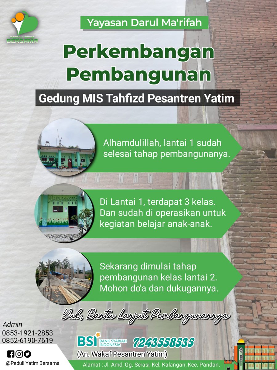 Yuk ikut jadi bagain dalam list donatur pembangunan kelas adik² santri tingkat ke 2 🙏🏻
<a href="/PeduliYatimBrsm/">Peduli Yatim Bersama</a>