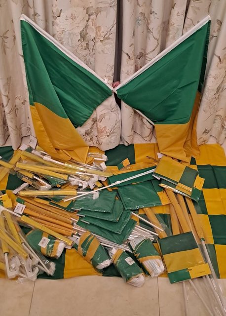 Let's paint the parish green and gold and support our boys in the County Final on Sat 2nd Nov @ 3.30 in Askeaton.
Flags, car Flags, bunting can be purchased at the Halloween Disco  on Friday evening from 6 and 8 or by contacting 
Jim O'Shea 086 6026134 or Brian Baker 087 9034986