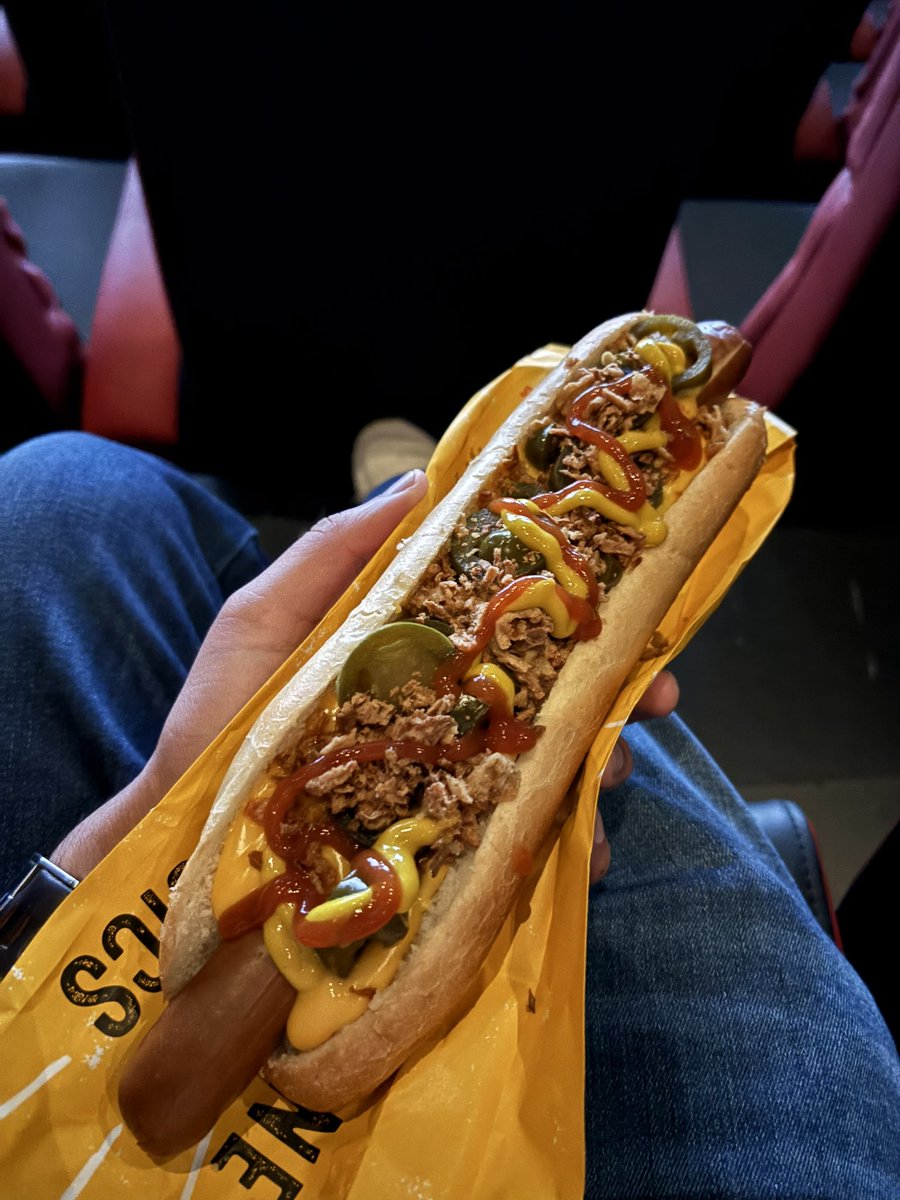 badgers007's tweet photo. @RolloverHotDogs @cineworld Cheese sauce 
Jalapeños
Crispy onions
Mustard
Chilli ketchup
To be fair I’ve been looking forward to this more than the film https://t.co/kzc90AqbLK