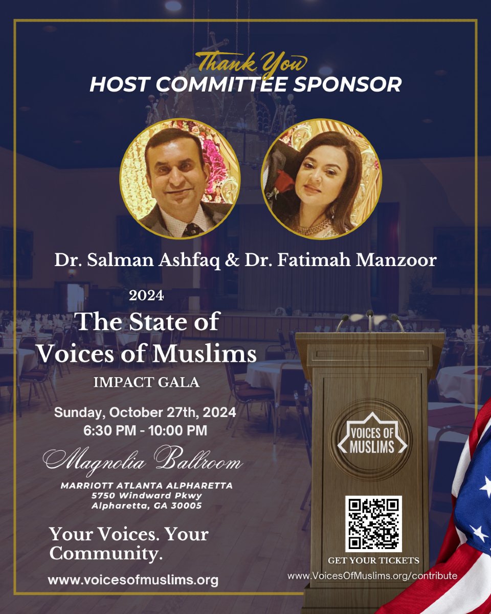 VoicesOfMuslims's tweet photo. Welcome Dr. Salman Ashfaq &amp; Dr. Fatimah Manzoor as Host Sponsors of The State of #VoicesofMuslims Impact Gala! Their dedication to initiatives that amplify voices of Muslims is truly commendable

>>> https://t.co/qmOyRzvQJN

#StateOfTheUnion  #VOMS2024 #RoKhanna #HankJohnson https://t.co/qv6j5Z9Wr5