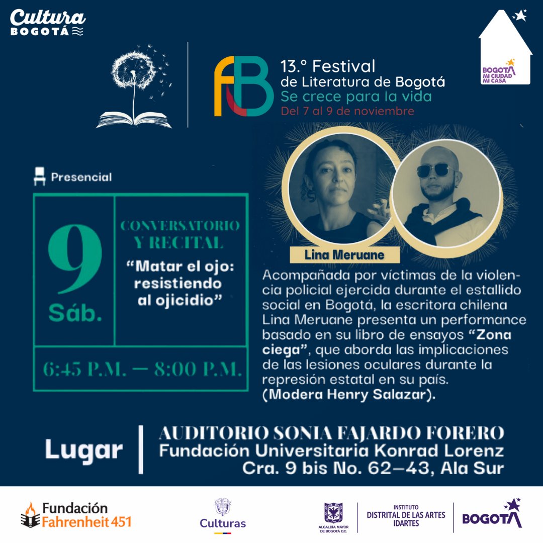 Fund451's tweet photo. La tarde de sábado continúa con más sorpresas. Lecturas dramatizadas, homenajes, y un cierre con reflexiones sobre la resistencia y la escritura. ¡Un sábado lleno de emociones y arte! ✍️💥 #FestivalDeLiteraturaBogotá https://t.co/T5nLKz9bJj