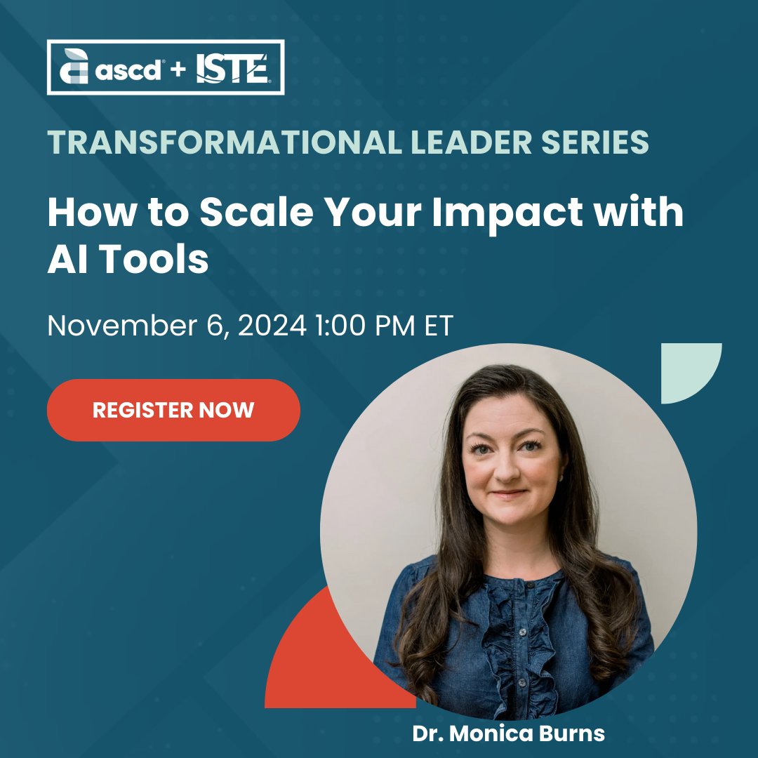 ASCD (@ascd) on Twitter photo 📅 Join us Nov 6, 2024, at 1 PM ET for a special STEM/STEAM Day Transformational Leader Series webinar with <a href="/ClassTechTips/">Monica Burns, Ed.D #EdTech #ISTELive #ASCDAnnual</a>, author of EdTech Essentials! Learn how to use AI to simplify tasks & elevate your teaching impact. Register now! hubs.li/Q02VwJxQ0
#STEMSTEAMDay 📅 Join us Nov 6, 2024, at 1 PM ET for a special STEM/STEAM Day Transformational Leader Series webinar with <a href="/ClassTechTips/">Monica Burns, Ed.D #EdTech #ISTELive #ASCDAnnual</a>, author of EdTech Essentials! Learn how to use AI to simplify tasks & elevate your teaching impact. Register now! hubs.li/Q02VwJxQ0
#STEMSTEAMDay