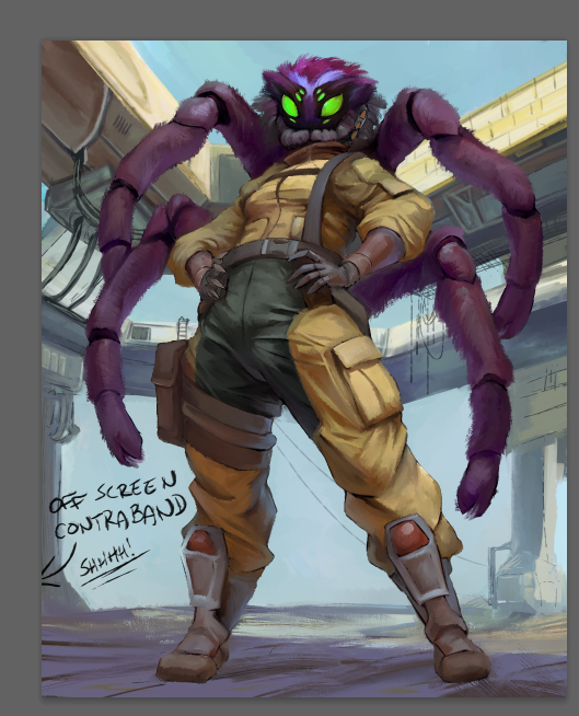 hobolyra's tweet photo. Sketch from a while ago, mostly coloured, and zoom on the "totally professional and not at all rushed"(tm) background. Knowing me I will never finish this or touch it again #conceptart https://t.co/zbRSoSewB3