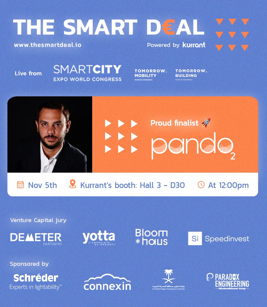 🚨 The Smart Deal is going LIVE from the Smart City Expo World Congress <a href="/SmartCityexpo/">Smart City Expo World Congress</a> on Nov 5th at 12:00 PM! 

Join us for two exciting pitch sessions where startups will compete for: 
✅ Up to €50,000 in grants 
✅ Investment opportunities from venture capitalists 
✅