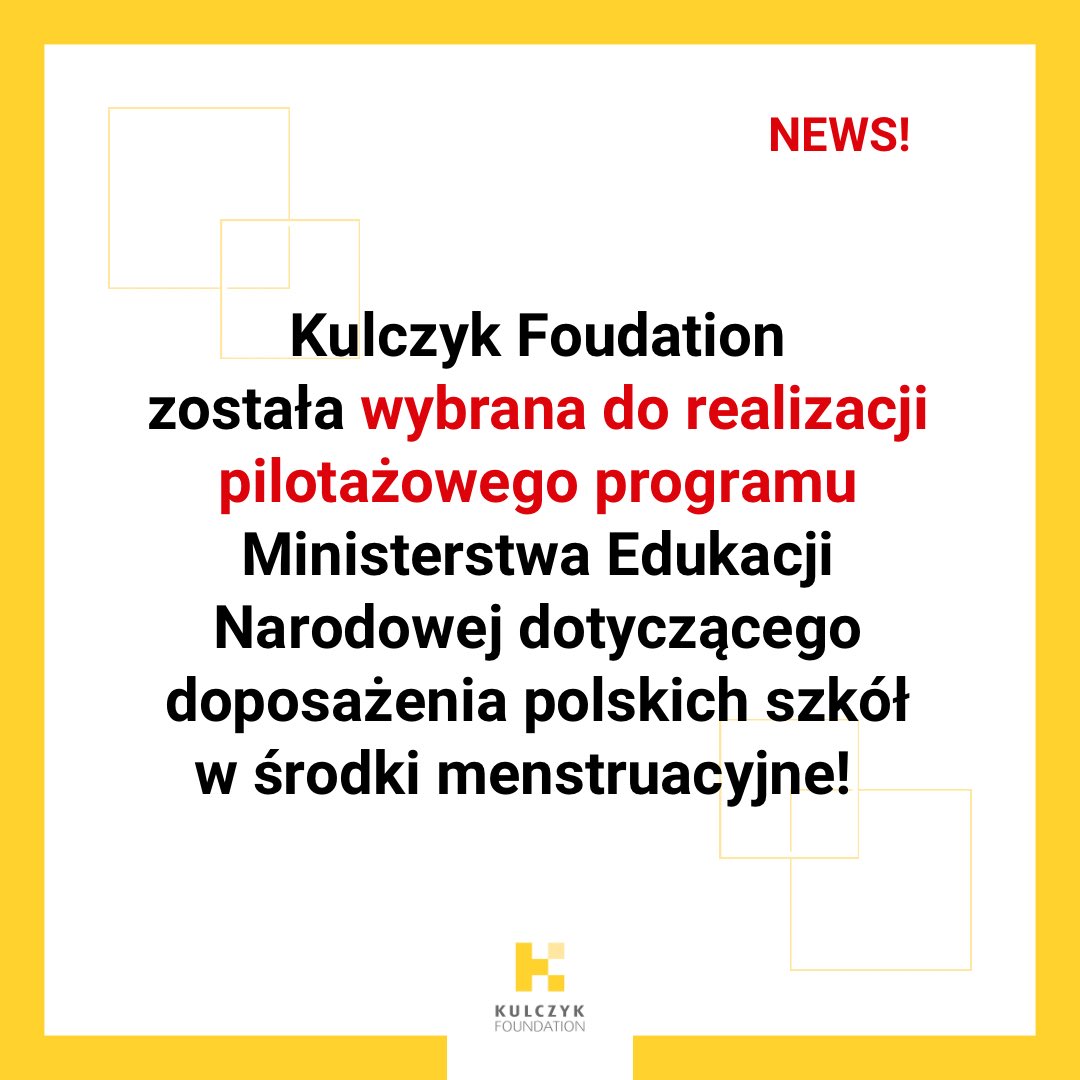 KulczykFound's tweet photo. MAMY to❗️💪 Nasza Fundacja może otrzymać grant na walkę z ubóstwem menstruacyjnym! @MEN_GOVPL w sierpniu ogłosiło pilotaż doposażenia szkół w środki menstruacyjne. Dziś dowiedzieliśmy się, że wniosek, który złożyliśmy wspólnie z Różową Skrzyneczką został wybrany do realizacji! 🙂 https://t.co/rdfBKzz73P