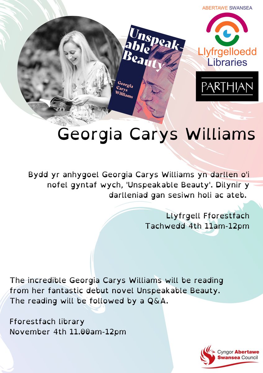GeorgiaCarys's tweet photo. 📚 Really looking forward to speaking about my debut novel - Unspeakable Beauty - at Fforestfach Library on November 4th! 🩰

There will be books, books and more books… ✍️🥰

If you’re around, feel free to come and say hello. 🙂

@parthianbooks @Discovermore 

#Books #Libraries https://t.co/2WyNrfBnRH