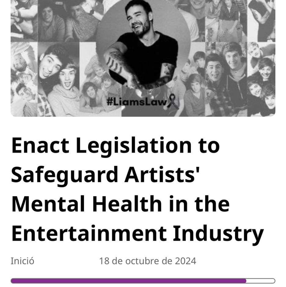 Mariana24362403's tweet photo. Tras la muerte del cantante Liam Payne, más de 47.000 personas firmaron una petición pidiendo una nueva legislación, la “Ley de Liam”, para proteger la salud mental de los artistas de la industria musical. https://t.co/EMwljtG37T