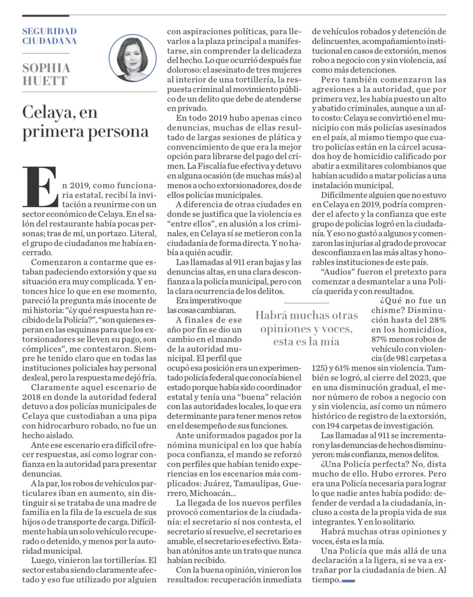 SophiaHuett's tweet photo. En Celaya, Guanajuato, el crimen sí se metió directamente con la ciudadanía, mediante la extorsión, robo de vehículos y negocios. 
Ese fue el escenario que se encontró en 2019, momento desde el que yo puedo contar en primera persona. 
Y esta es la historia: https://t.co/bWBUpM7l4O