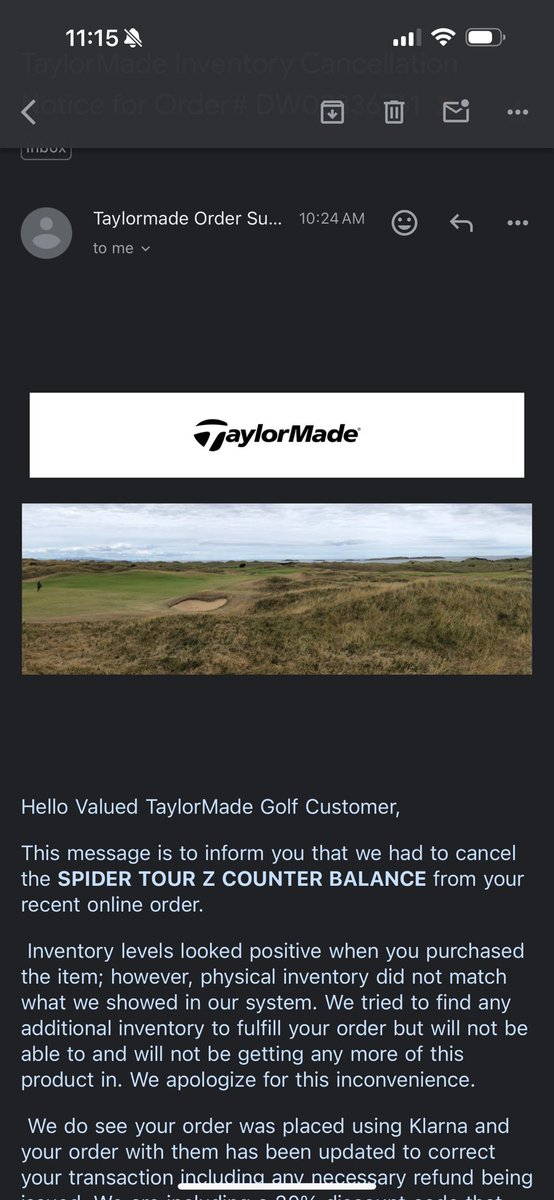 AnthonyPasion14's tweet photo. @TaylorMadeGolf Why did my order get randomly cancelled after saying my order was allocated and was in process of shipping? Pretty upsetting! https://t.co/d8IlIZbs1o