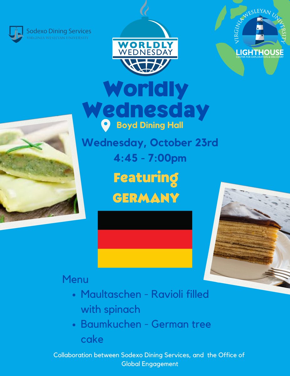 battendining's tweet photo. Worldly Wednesday is back tonight! We will be preparing some recipes that have been submitted by your peers from Germany. Come in and sample some authentic dishes that will be available for your tasting from 4:45pm - 7:00pm in Boyd. Hope to see you all there. https://t.co/OVxH8aidO7