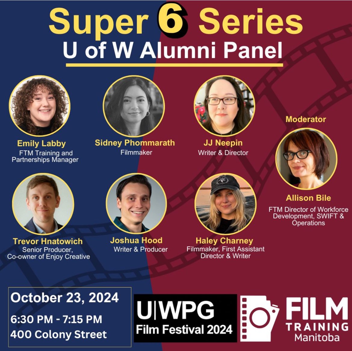 UWPG Film Festival (@uwpgfilmfest) on Twitter photo 🎬✨ Get ready for the launch of the UWPG Film Festival tonight at 6:30 PM at the University of Winnipeg Asper Centre for Theatre and Film! Join us for the Super 6 Series: U of W Alumni Panel, hosted by <a href="/filmtrainingmb/">FilmTrainingManitoba</a>
#UWPGFF24 🎬✨ Get ready for the launch of the UWPG Film Festival tonight at 6:30 PM at the University of Winnipeg Asper Centre for Theatre and Film! Join us for the Super 6 Series: U of W Alumni Panel, hosted by <a href="/filmtrainingmb/">FilmTrainingManitoba</a>
#UWPGFF24