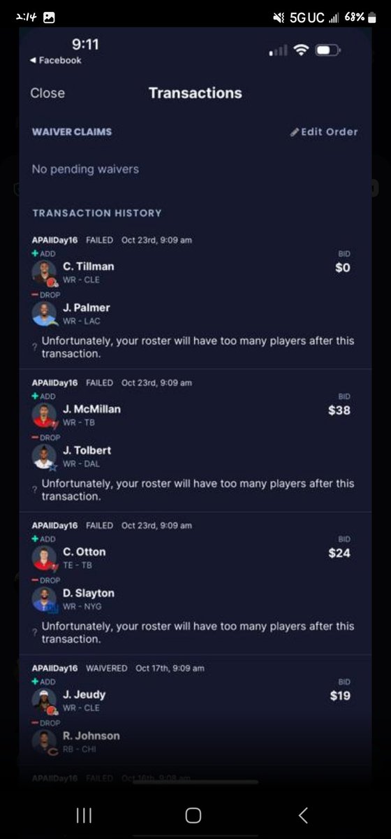 Can anyone tell me why this would happen, he dropped player for player with 2 players in his ir, his team wouldn't be over the limit