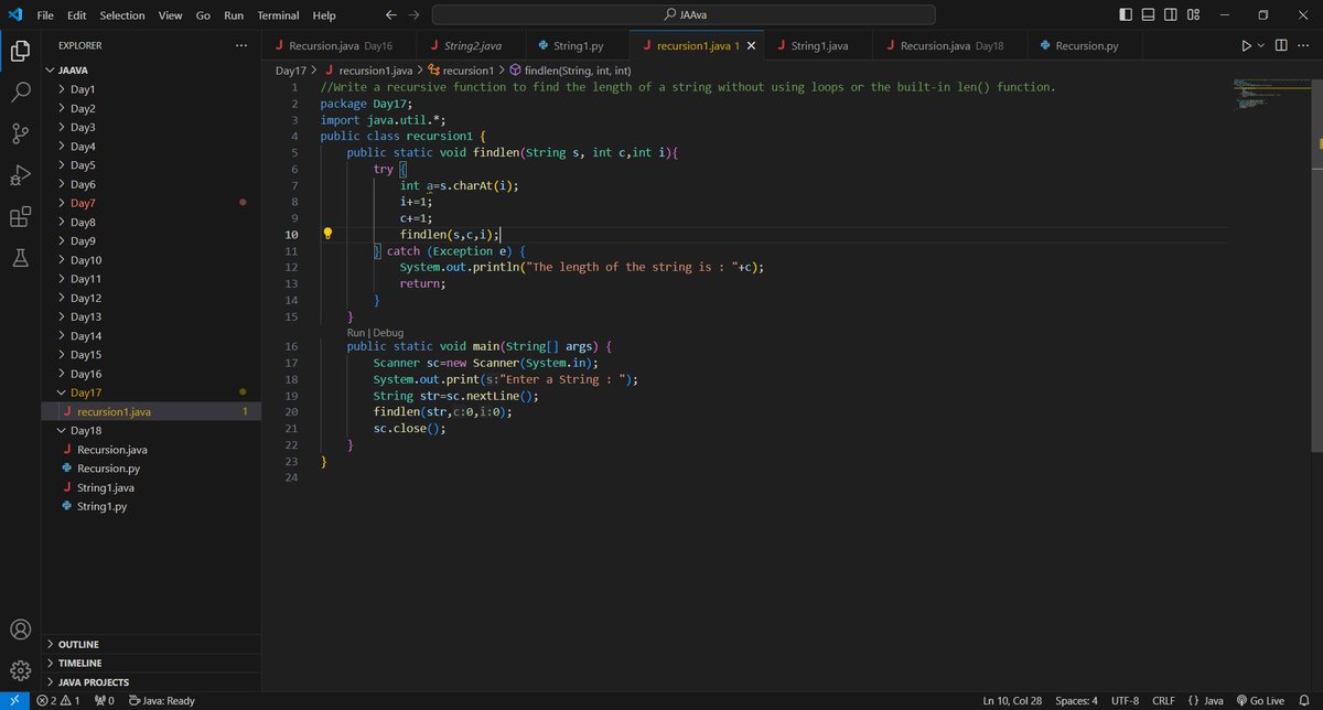 Aakarsh1388598's tweet photo. Day 17
A recursive function to find the length of a string without using loops or the built-in len() function. https://t.co/nPNTiPrODZ