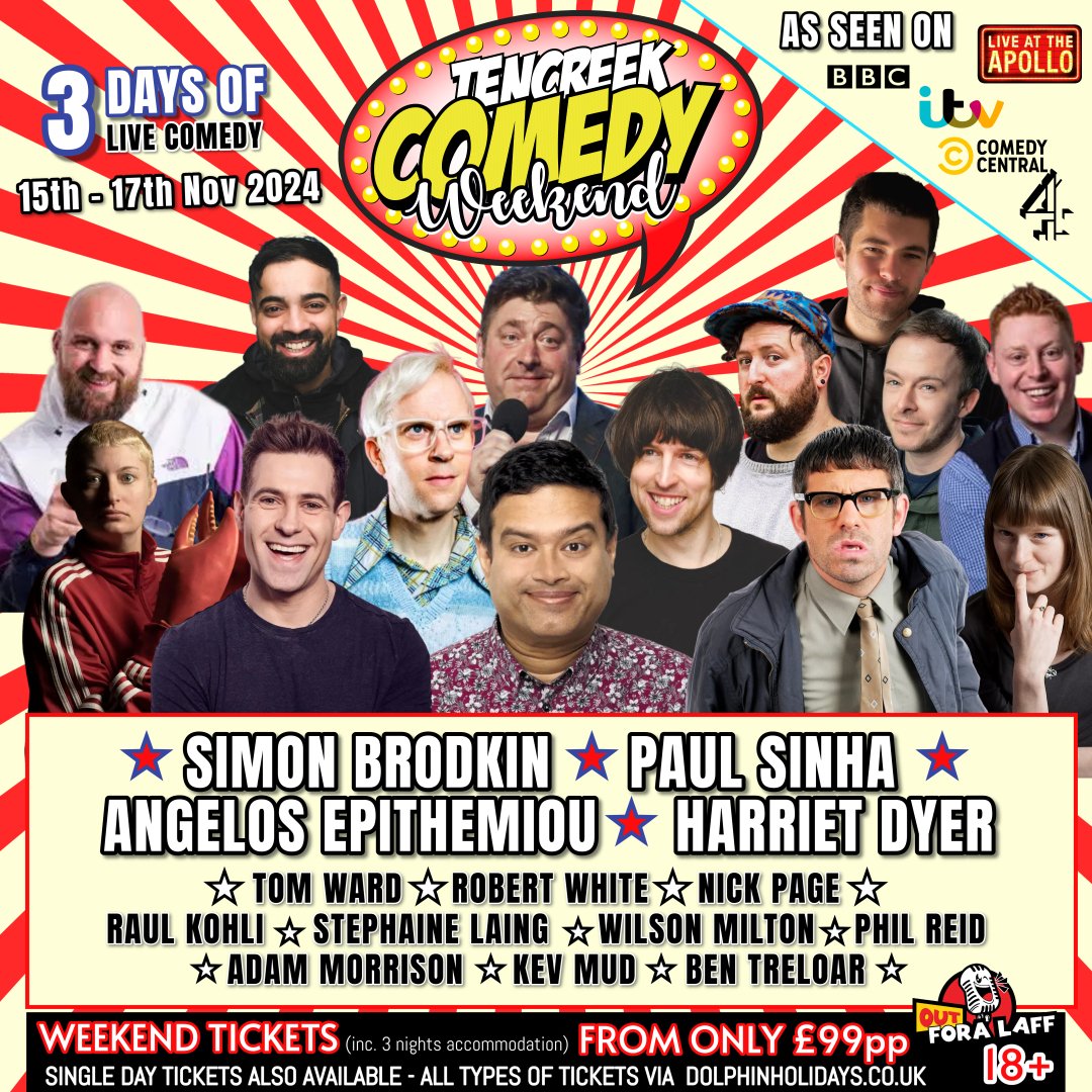 Comedian &amp; Chaser, Paul Sinha will be appearing in Looe, Cornwall on 16 Nov as part of the Tencreek Comedy Weekend. Plenty of ticket options: visitors can book to stay on site too and locals can pop by  dolphinholidays.co.uk/offers/tencree…
@paulsinha <a href="/TencreekLooe/">Tencreek Holiday Park</a> <a href="/cornishtimes/">The Cornish Times</a> <a href="/CornwallLive/">Cornwall Live</a>