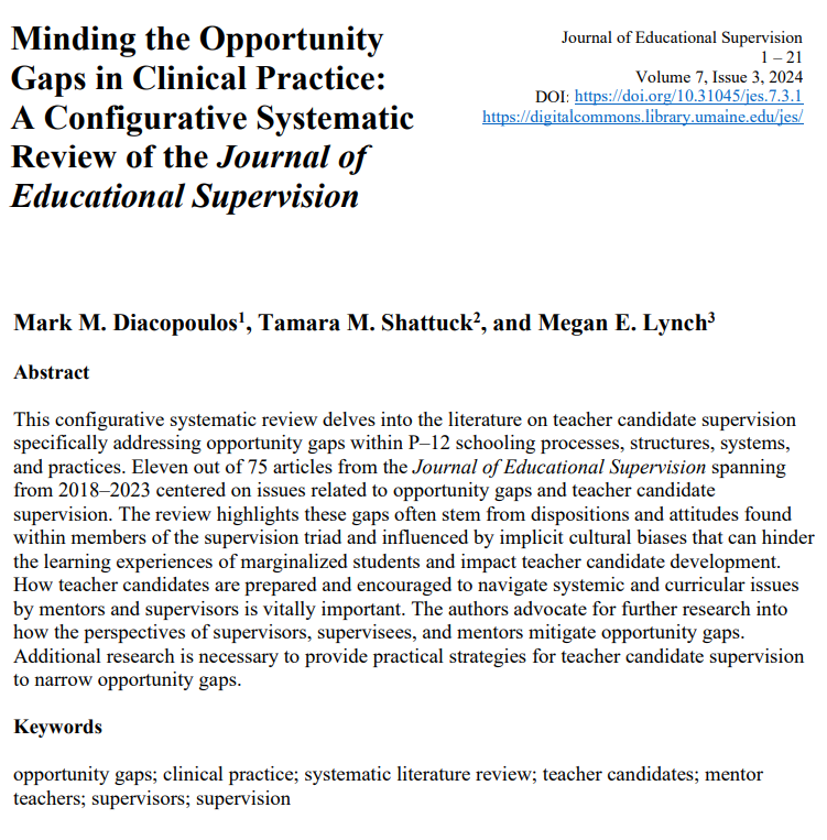An amazingly critical piece about how supervisors can help mitigate opportunity gaps.

doi.org/10.31045/jes.7…