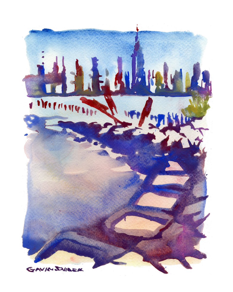 GavinSnider's tweet photo. I spent the summer painting skylines with @gethappymedium. Here are five studies from the Greenpoint waterfront workshop, painted once a month from June through October. https://t.co/fJXvKmscfp