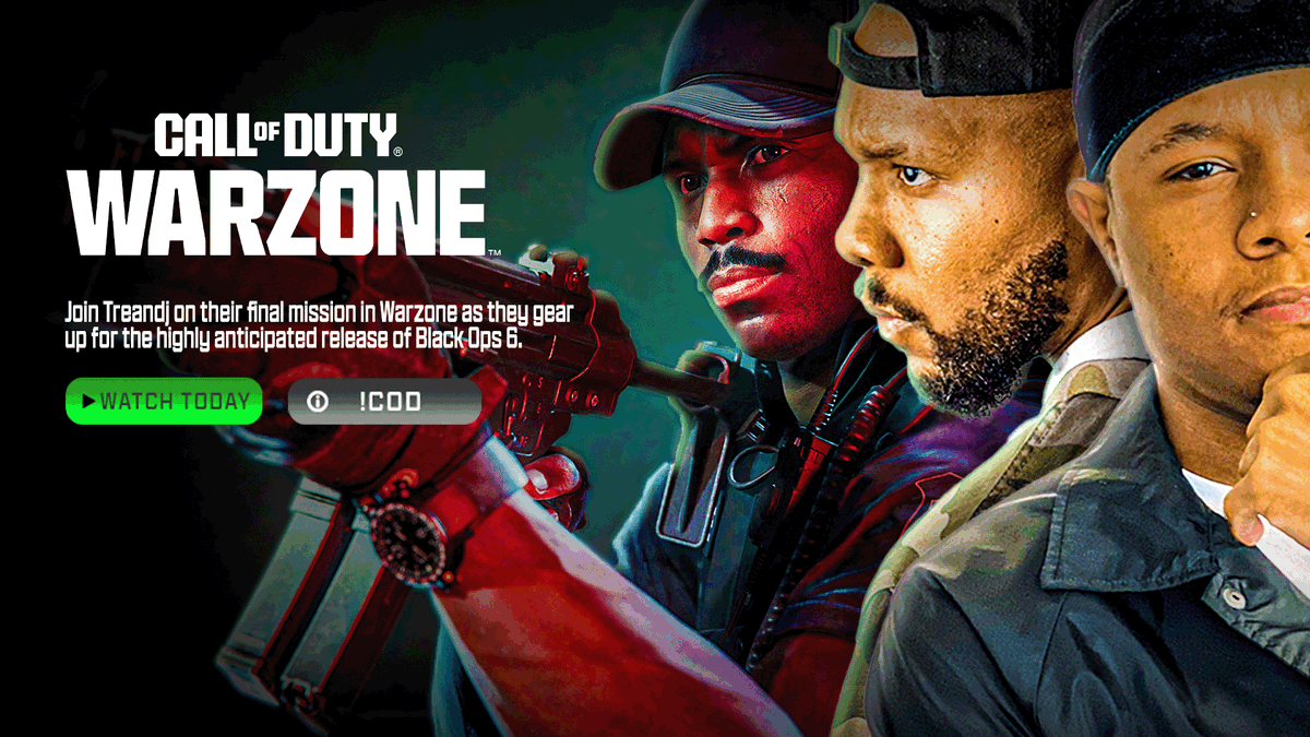 🚨 Today’s the day! 🚨 
We're taking our final trip to the Warzone before Black Ops 6 drops tomorrow! 

Join Treandj for one last epic showdown as we Lock in for the next chapter. Don’t miss this movie! 

Twitch.tv/treandj
youtube.com/@TreAndJ
💥 #Warzone #BlackOps6 #COD
