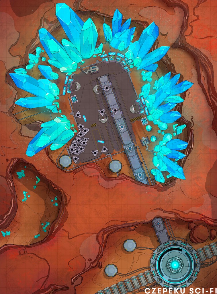 This was our first ever 'Planetary Map'! We liked the idea of having this mining base set up around these mysterious alien crystals.

What mechanics would you give the crystals in your game?