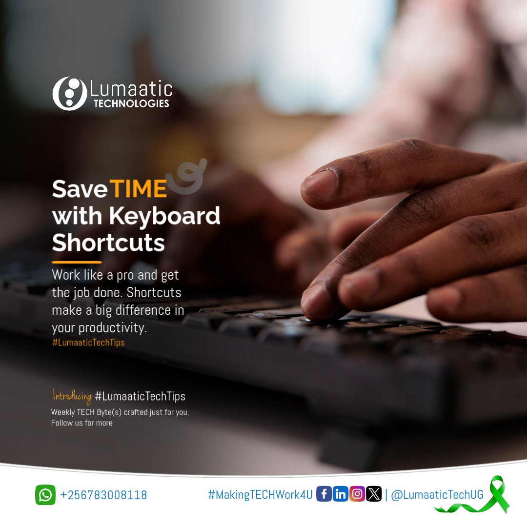 LumaaticTechUG's tweet photo. Work Like A Pro And Boost Your Productivity With Keyboard Shortcuts.
Optimize your workflow today with weekly #LumaaticTechTips
๐ฒ Follow us for weekly tech bytes crafted just for you.
#MakingTechWork4U #LumaaticTechUG https://t.co/3PYGkiKjAo