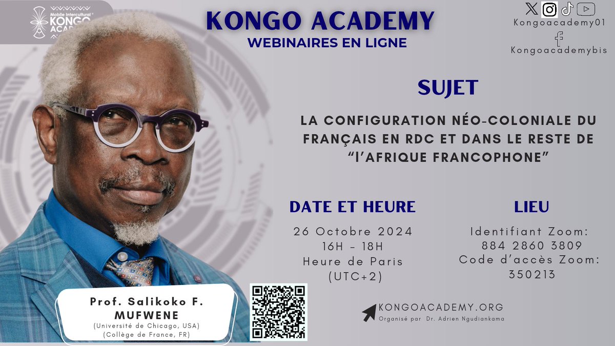 Plus que trois jours avant notre séminaire en ligne avec le Professeur Mufwene ! As-tu enregistré la date ? C'est le 26 Octobre 🤩😉