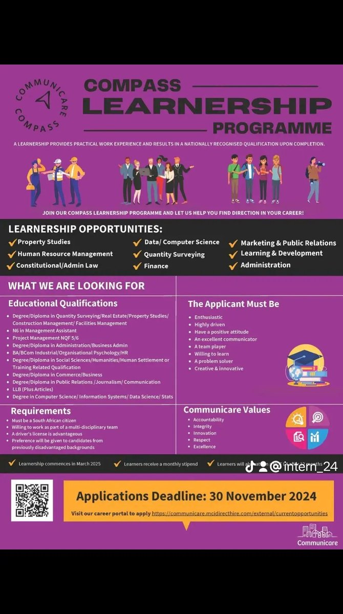 Intern_24's tweet photo. Apply for learnership opportunities at communicare: 
Application Deadline: 30 November 2024

https://t.co/MHLE8TYQJn

#Intern24 #Internship # Learnership #RachelKolisi #Rachel #SiyaKolisi #BRICKS #SupremeCourt https://t.co/MdpcIaxU7a