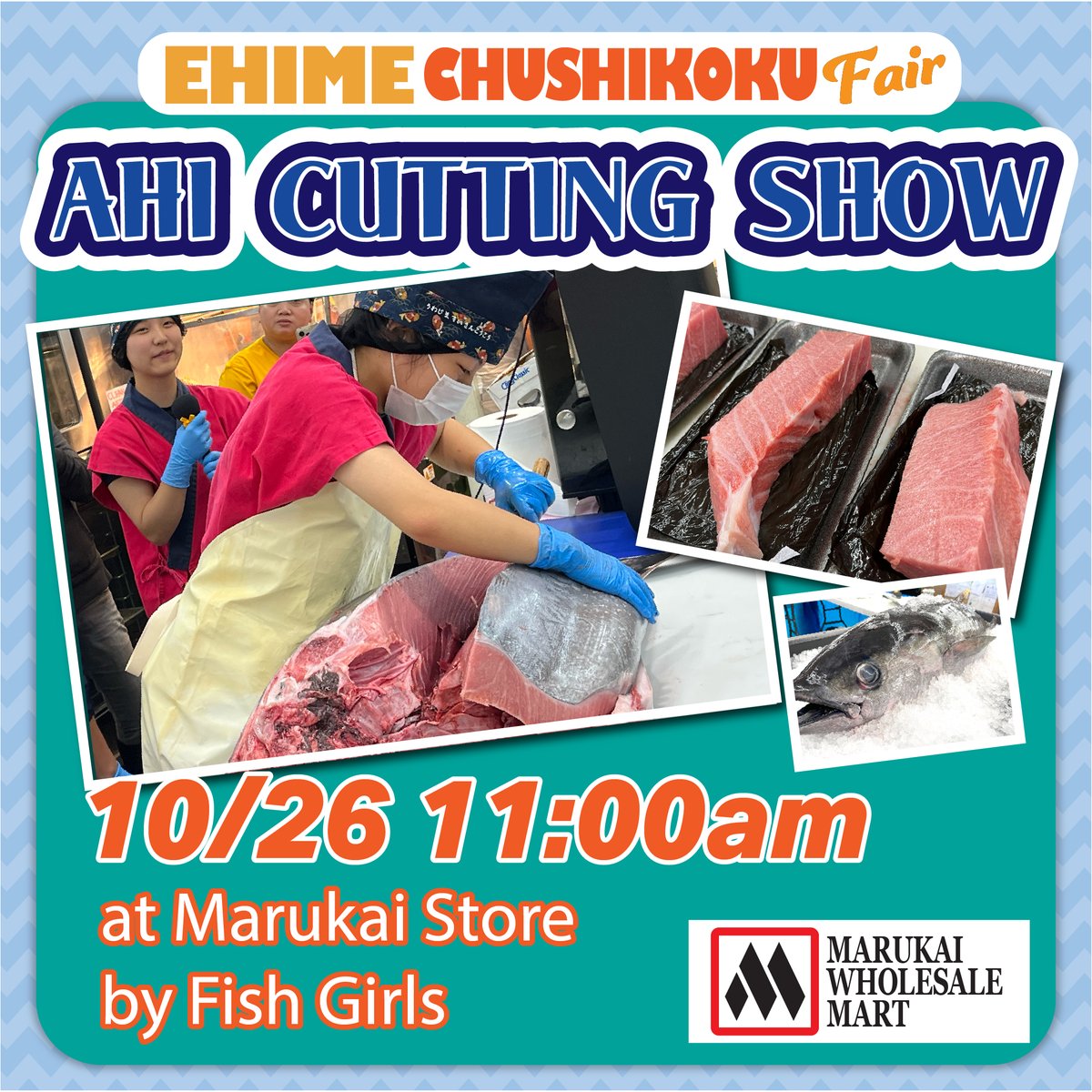 Ever wanted to witness a live ahi cutting demo up close? Now’s your chance! 🎣 Join us this Saturday, October 26th at 11am, where students from Ehime Uwajima Fisheries High School will showcase their incredible fish-cutting expertise. 🐟