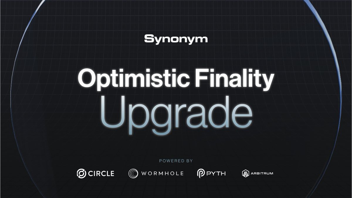 Synonym V2 is cross-chain lending the way it was meant to be. V2 will come in 3 stages.

The first stage, Optimistic Finality (OPF) is now live!

It's time to experience fast and secure cross-chain borrowing ⚡️

Made possible by <a href="/circle/">Circle</a>, <a href="/wormhole/">Wormhole</a>, <a href="/PythNetwork/">Pyth Network 🔮</a> and <a href="/arbitrum/">Arbitrum</a> 🤝