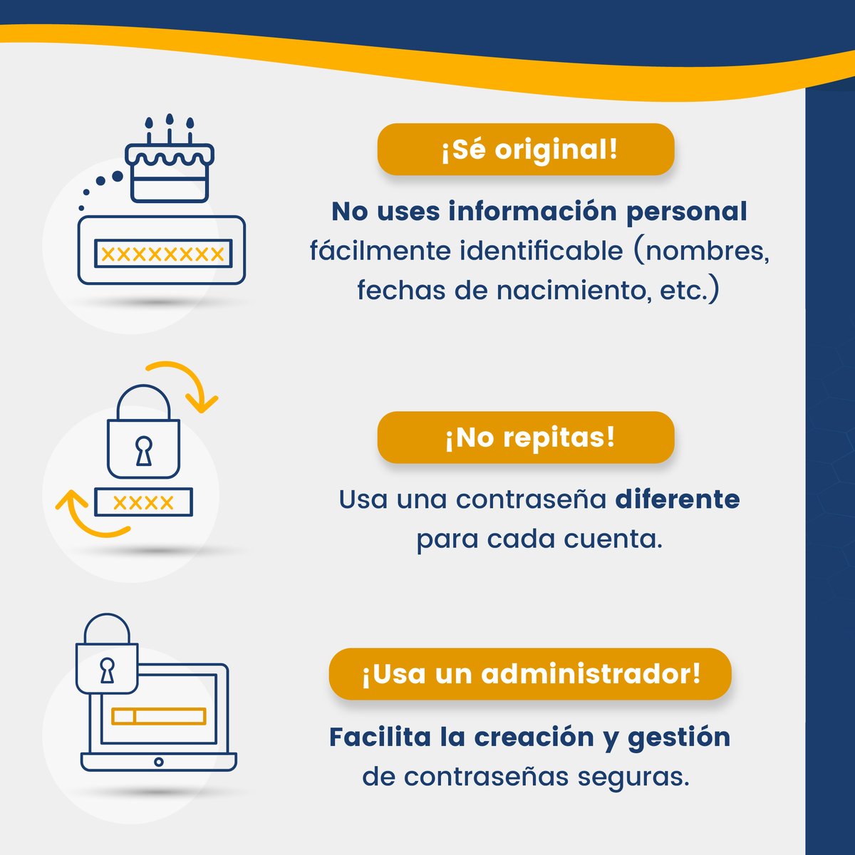 DTIUdeC's tweet photo. ¿Estás seguro/a que tu clave es inmune a las ciberestafas? 👀

📌Hoy hablaremos de uno de los temas más importantes de la seguridad digital personal: las contraseñas 🔐

Aquí te dejamos  algunos consejos para que tu clave resguarde tus datos de la mejor manera posible⬇️ https://t.co/E9bfnzpw5M