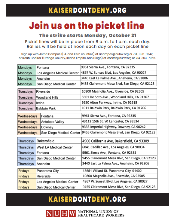SDLaborCouncil's tweet photo. Come out and support our labor family! More than 2,400 Kaiser mental health professionals in Southern California are on the picket lines, including right here in San Diego! Let's show up in support! #1u #solidarity https://t.co/FjA1l3KCP3
