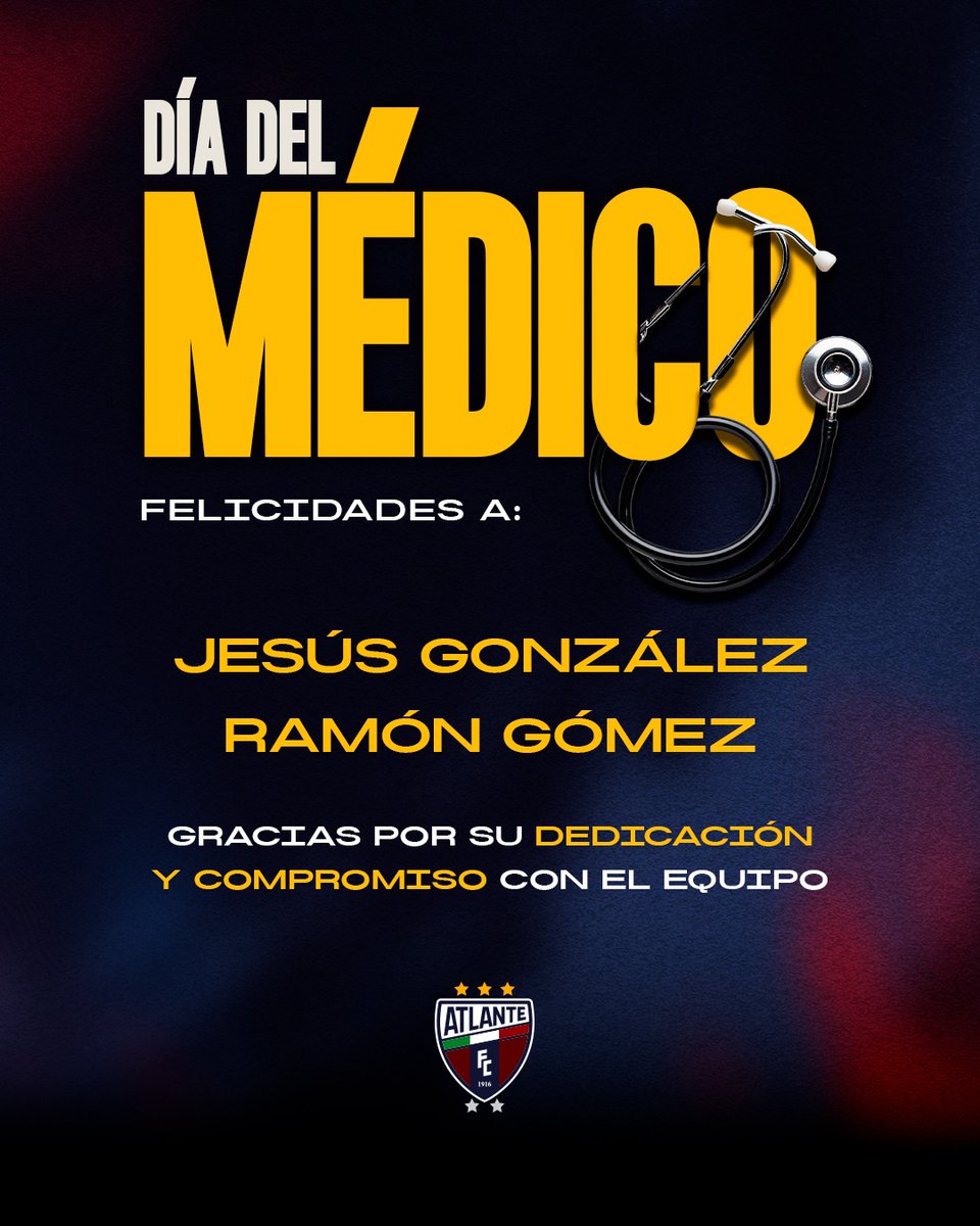 Felicitamos a nuestros médicos Jesús Felipe González y Ramón Gómez en el marco del #DíaDelMédico por su dedicación y compromiso con la salud y el bienestar del equipo.

#SerAtlante
#TodosSomosAtlante