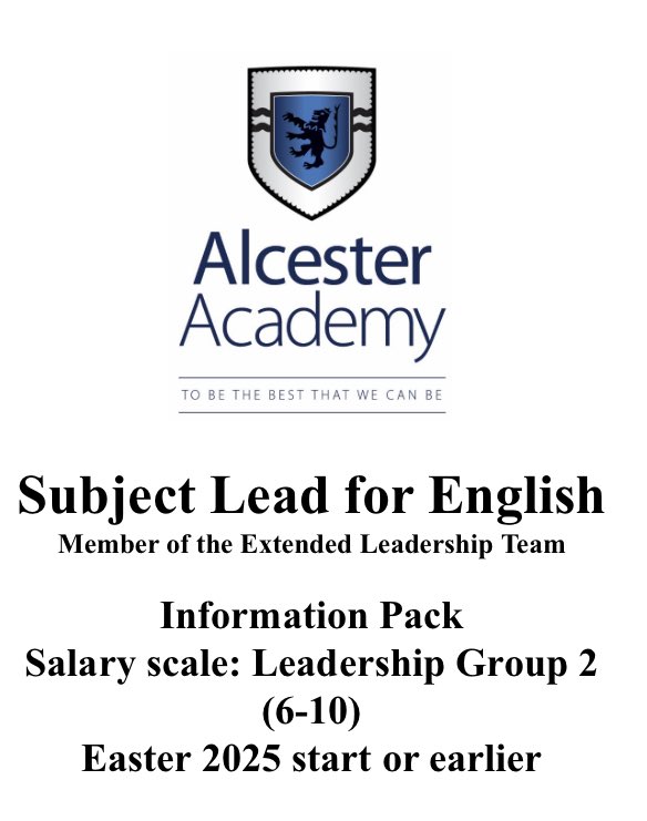 I’m very excited to publish this fantastic opportunity for a dynamic leader <a href="/AlcesterAcademy/">Alcester Academy</a>. We are looking for energy, commitment and continued progress in this area. Please reach out for more details and share this…alcesteracademy.org.uk/academy-inform…