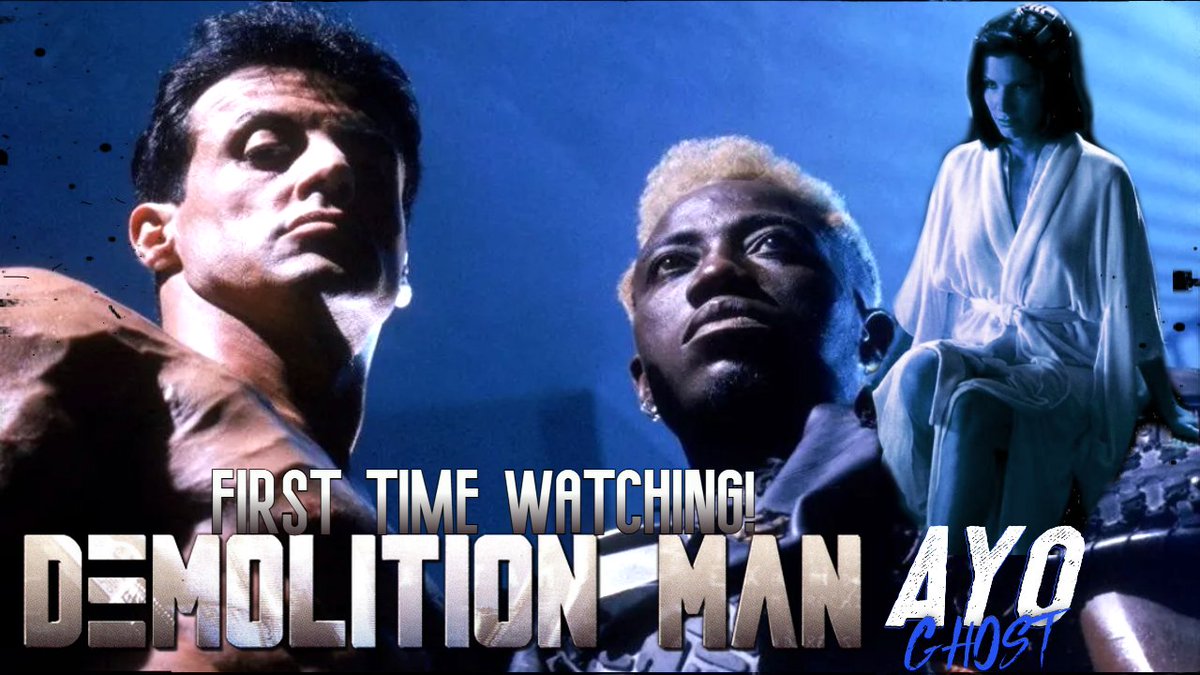 AyoGhost's tweet photo. Demolition Man REACTION!!! 
Sylvester Stallone is frozen for 40 years wakes up in a lame future to capture a maniac from his time because the police couldn't catch a cold.  
Plus Sandra Bullock in tight pants because that's always good.

https://t.co/tZ3SlM3M7g https://t.co/EXaUYAksvU