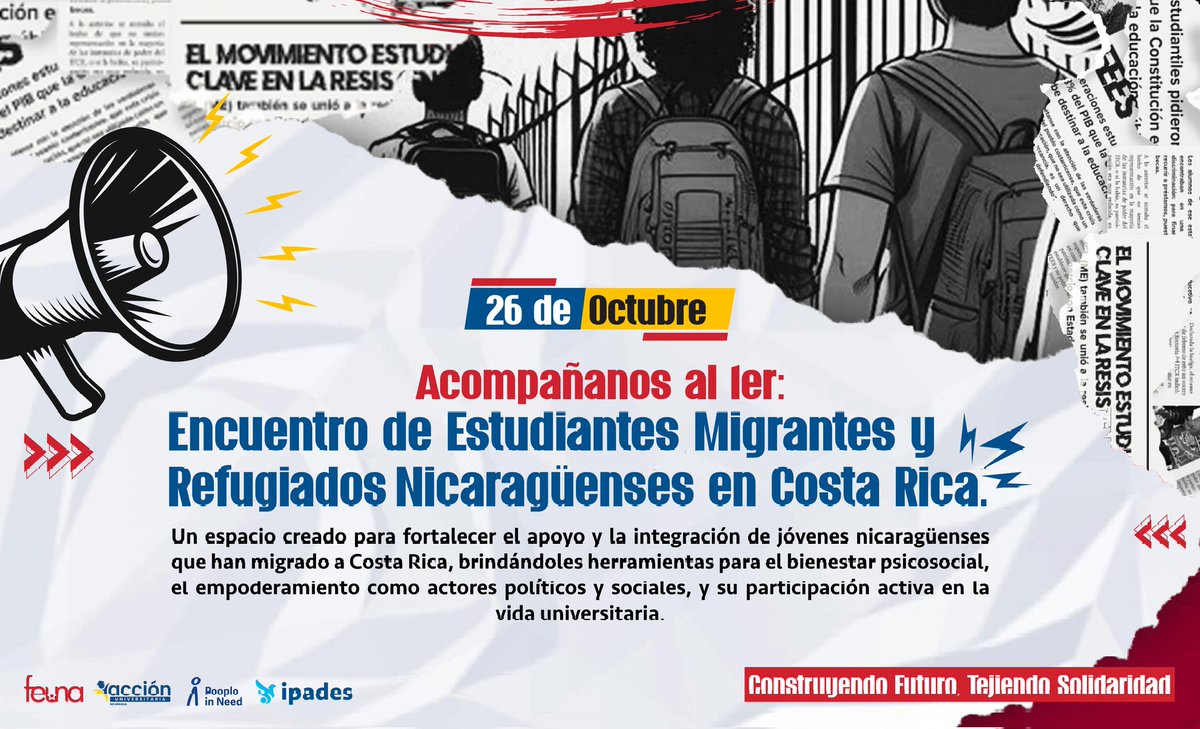 🌟 ¡Atención! Les invitamos al Encuentro de Estudiantes Migrantes y Refugiados Nicaragüenses  una oportunidad única para fortalecer el bienestar psicosocial, la integración y el empoderamiento. Inscríbete bit.ly/48jVCU8