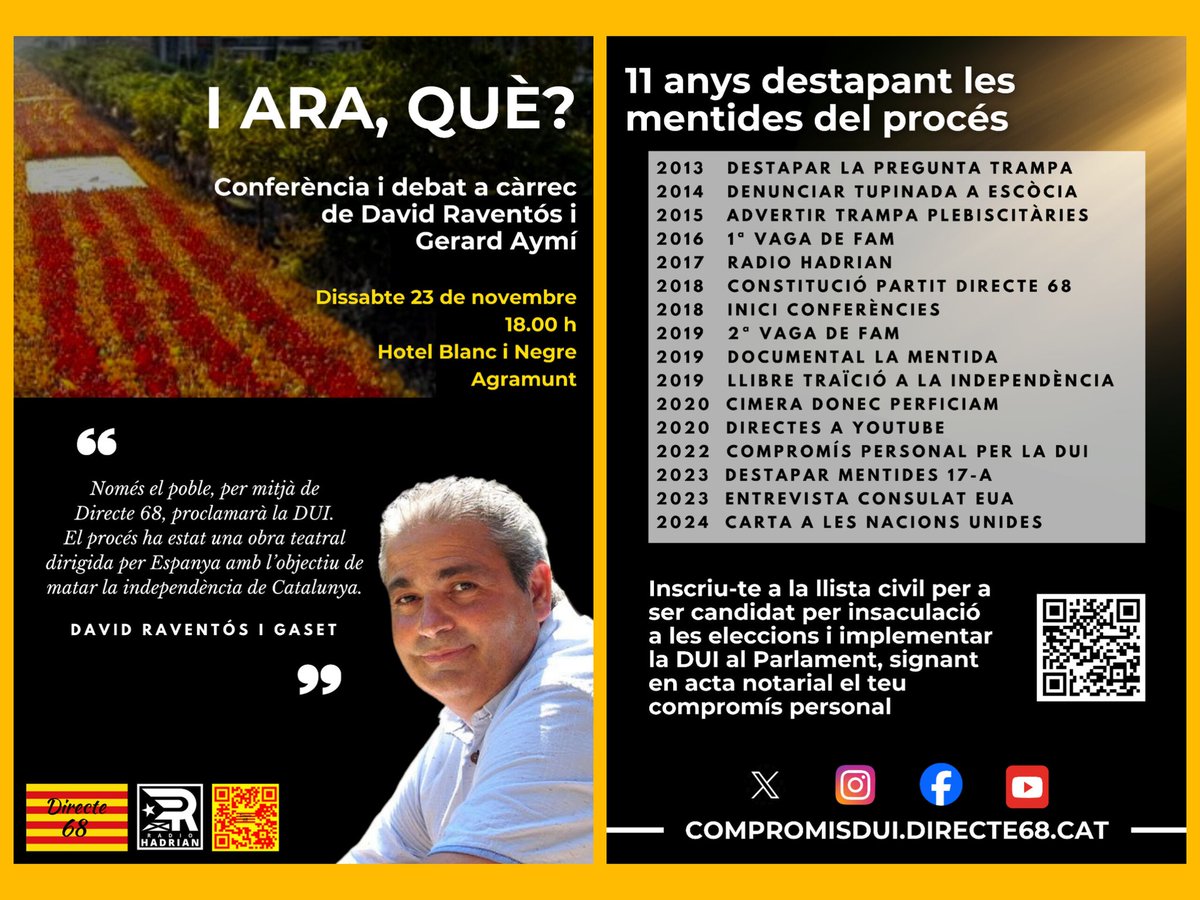 ermessenda_1714's tweet photo. Dissabte 23 de novembre a les 18h, conferència a Agramunt de @Directe68, els creadors del documentmental @LaMentida https://t.co/KATkOLRR2u