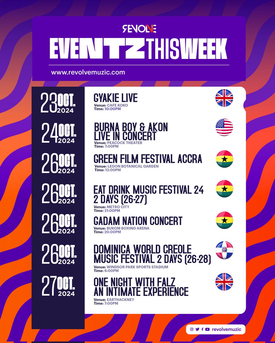 RevolvePlus's tweet image. Get ready for a jam-packed weekend of amazing events across the world!
Don&apos;t miss out on the fun—mark your calendars and join in for an unforgettable weekend!

#revolvemuzic #RVevents #WeekendEvents #LiveMusic #ArtShow #FoodFestival #Music #FunWeekend