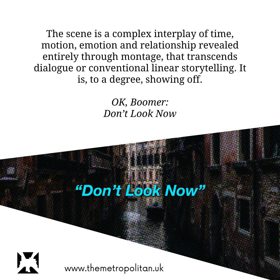 metrosocials's tweet photo. The remarkable sex scene “Don’t Look Now”, which intercuts the sex with the couple getting dressed afterwards, is emblematic of how the whole film works.
https://t.co/fs1f9NxGkX https://t.co/Q9tuYQxa7y