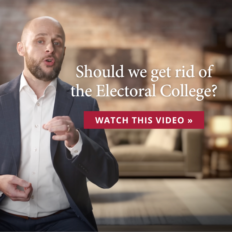 Hillsdale's tweet photo. 59% of Americans favor replacing the Electoral College with a direct popular vote, and 17 states (and D.C.) pledged to adopt a popular vote. Learn why that means the loss of YOUR voice in presidential elections today in Hillsdale College’s important video.