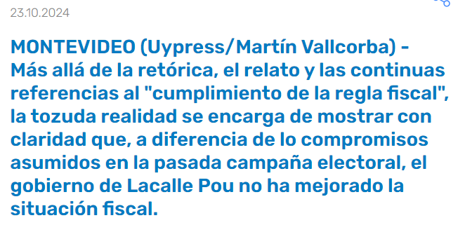Balance fiscal del gobierno de Lacalle Pou: detrás del relato oficial, una realidad muy distinta:
El próximo gobierno asumirá con una situación fiscal y de deuda peor que en 2019, con una mayor carga tributaria y mayor gasto público.
Mi columna en <a href="/uypress/">Agencia UYPRESS</a>
uypress.net/Economia/Balan…