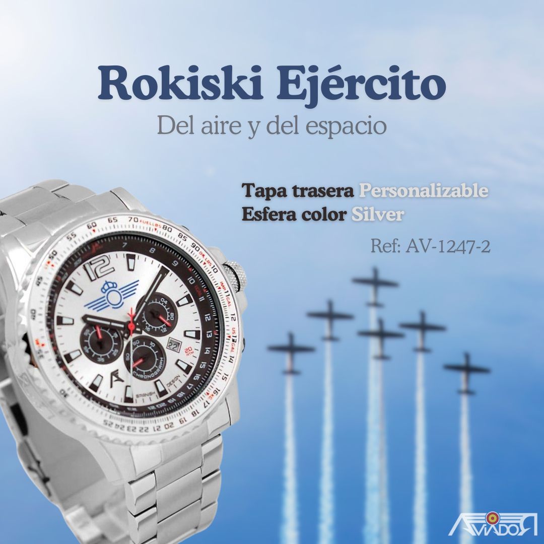 RelojesAVIADOR's tweet photo. Reloj AVIADOR Rokiski Ejército del Aire y del Espacio👨🏼‍✈️

🏷️ Ref: AV-1247-2

✒️ La tapa trasera personalizable con un grabado láser de alta precisión.

⚜️ Grabar el emblema de cualquier unidad del Ejército del Aire y del Espacio.

🎁 Incluye un elegante estuche.

-- https://t.co/cDXbW8ZuFb