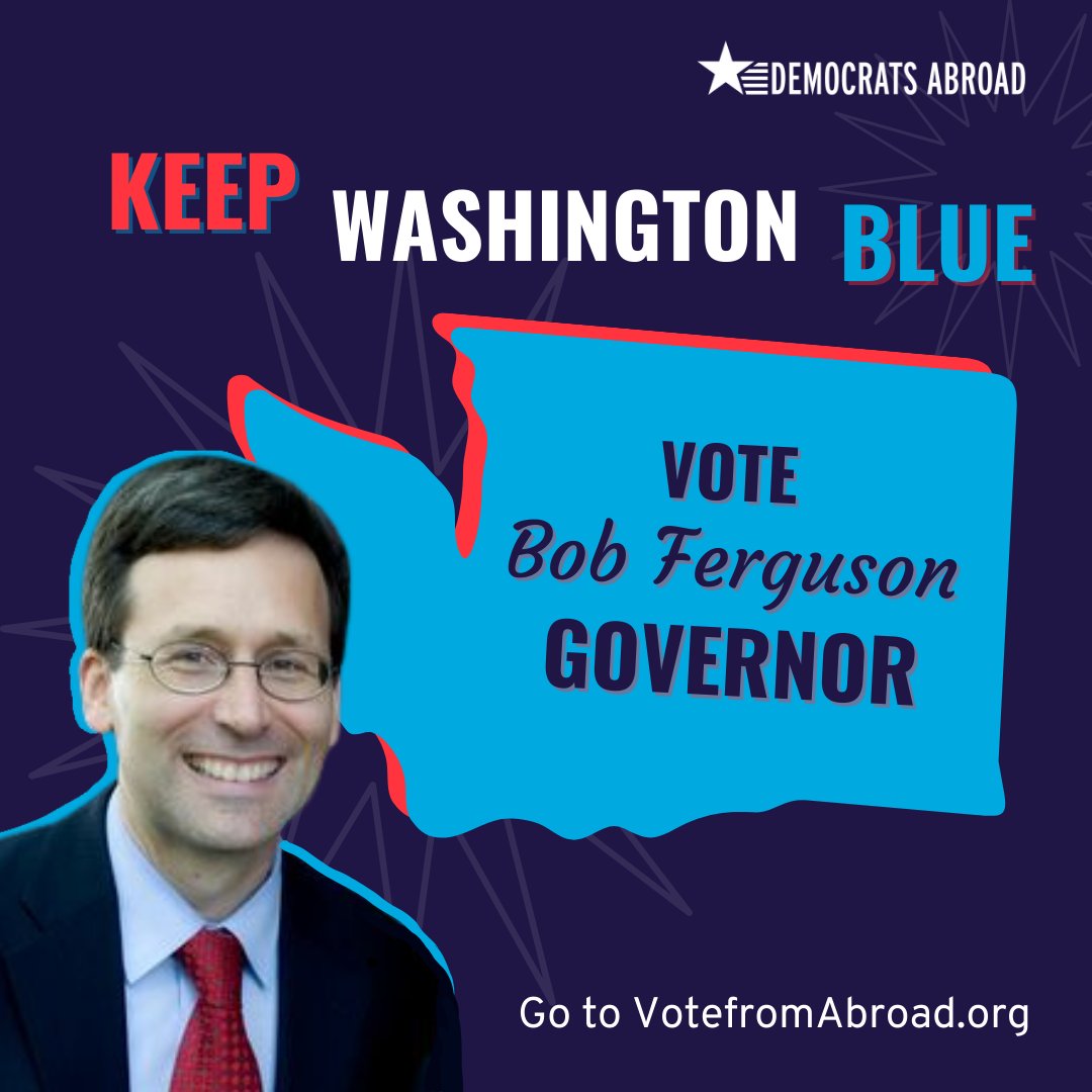 DemsAbroad's tweet photo. US citizen from #Washington living abroad? YOU CAN #VOTE & your vote matters!
#FlipWABlue-vote for #BobFerguson!
He holds special interests accountable, defends civil rights, protects #WA wildlife.
#Register & request a #ballot at https://t.co/MOniiLqMzZ
#WADems @BobFergusonAG https://t.co/a3akrZ99oj