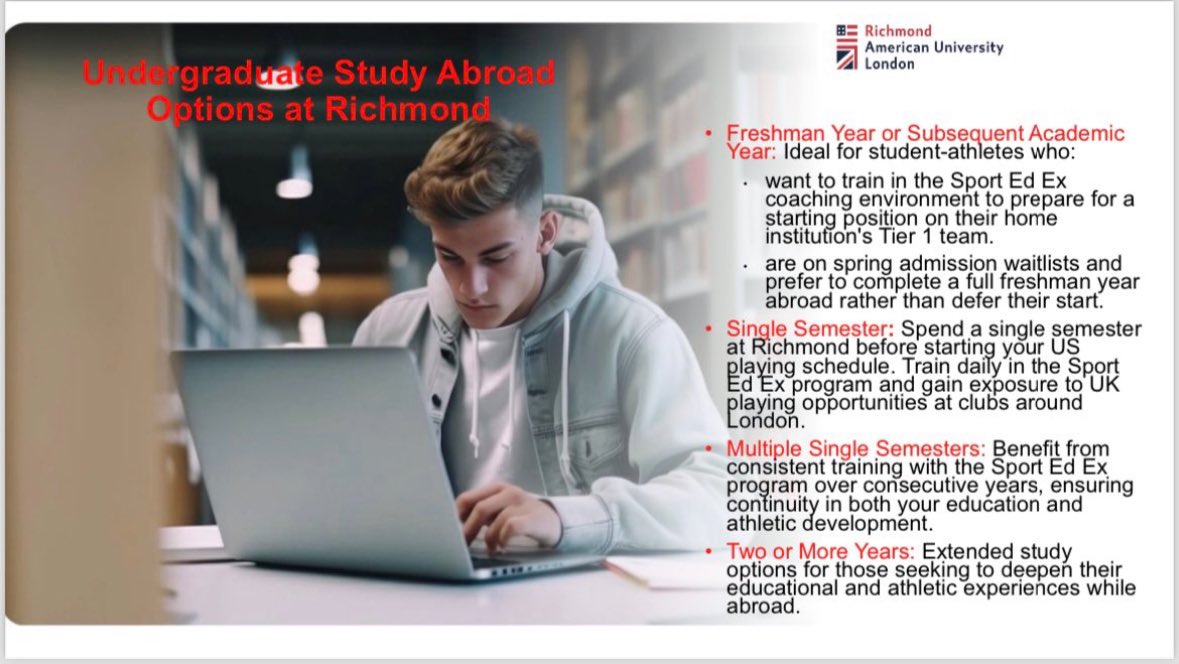 MikeFriday09's tweet photo. 🇺🇸 rugby players - Is this for you? @SportEdex DTE &amp; flexible educational courses @RichmondUniLdn - Dual accredited (UK/US) degrees &amp; post grad courses allows athletes to transfer in for one or multiple semesters or 1 to 4 year courses without extending their period of study. https://t.co/GmxF3cMQJZ