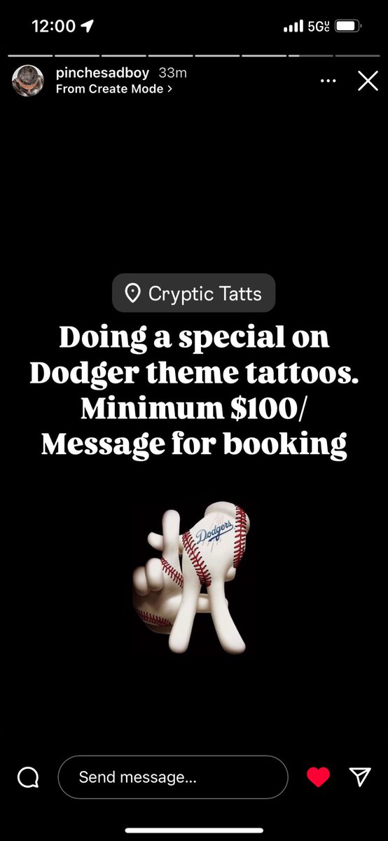 Ulidagloden1's tweet photo. Hit up my guy (IG: PincheSadboy) for your Dodgers themed tattoos, he’s running a special on them out in Azusa, CA https://t.co/pXRX1JbiUi